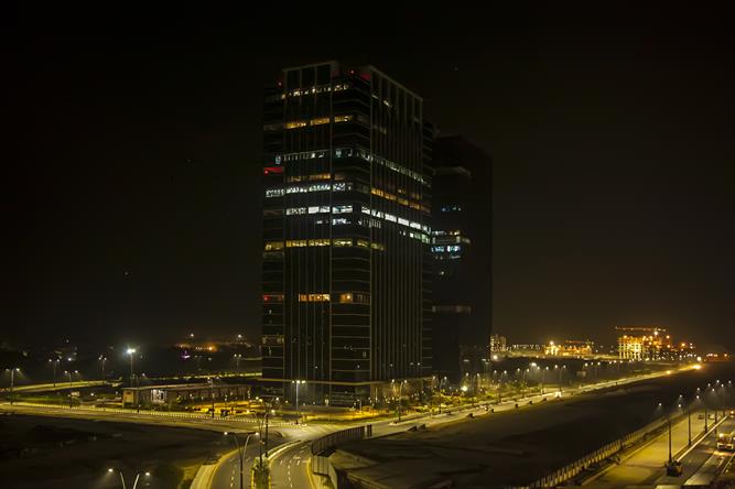 Night View of GIFT One Tower in GIFT City as on January 2017