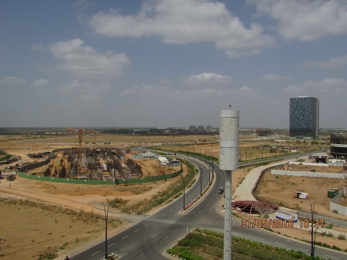 WTC GIFT City Site Construction Progress June 2016, Aerial View taken from Jamnabai Narsee School Side